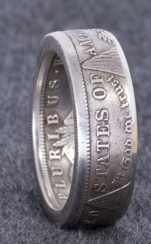1921 Silver Morgan Dollar Coin Ring Double Sided Size 10-22 Half Unique Gift Men's Large 3D Coin Ring Wedding Band 96th Birthday Gift