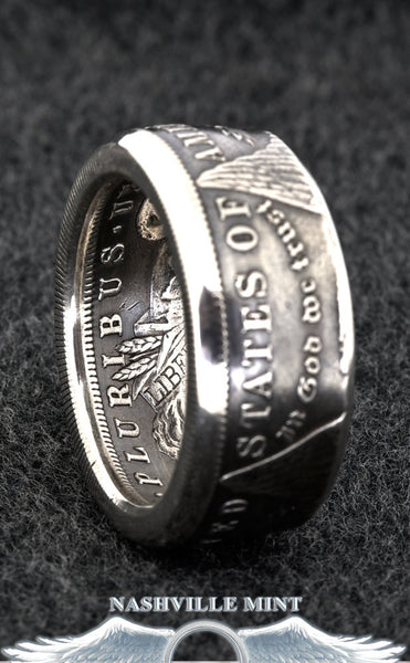 1887 Silver Morgan Dollar Coin Ring Sizes 10-20 Half Unique Gift Men's Large Bold Statement Ring Wide Band 30th Birthday Gift