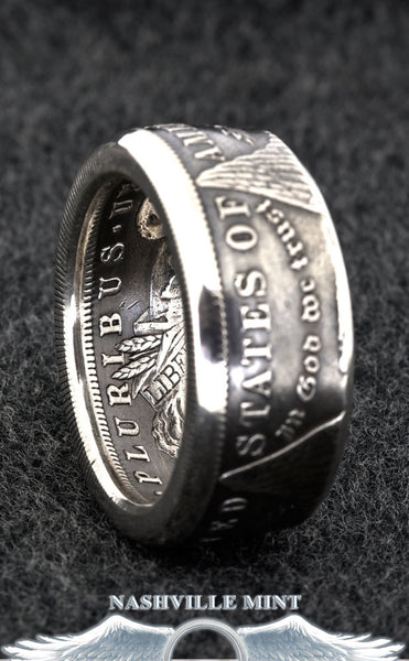 1890 Silver Morgan Dollar Double Sided Coin Ring Sizes 10-20 Half Men's Large Rings Band 27th Silver Wedding Anniversary Gift