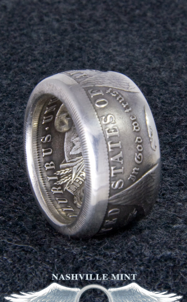 1883 90% Silver Morgan Dollar Coin Ring Sizes 10-22 Half Unique Gift Men's Large 3D Coin Ring Wedding Band 12mm Wide Doubled Sided