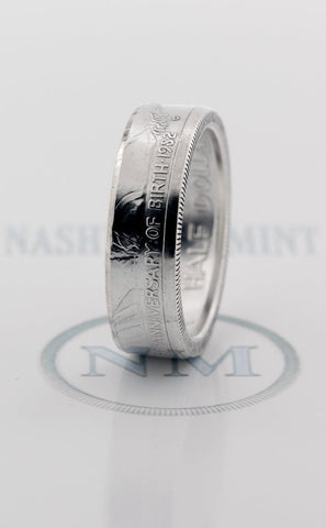 1982 Silver Coin Ring George Washington 90% Silver Proof Half Dollar Wedding Band Size 7-17 35th Birthday Gift 35 Year Anniversary Rings