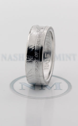 1982 Silver Coin Ring George Washington 90% Silver Proof Half Dollar Double Wedding Band Size 7-17 34th 35th Birthday Gift Anniversary Rings