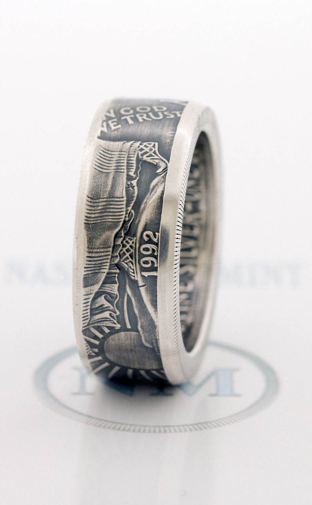 1992 Silver Dollar Coin Ring SAE American Eagle Size 10-24 Silver 25th Wedding Anniversary Band Gift Big Large Wide Walking Liberty CoinRing