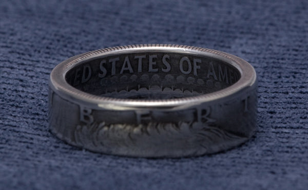 1969 JFK Kennedy US Half Dollar Coin Ring Wedding Band 40% Silver Sz 7-17 Double Sided Antique Finish 48th Birthday Gift 48 Yr Anniversary