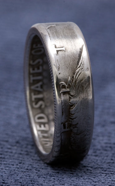 1969 JFK Kennedy US Half Dollar Coin Ring Wedding Band 40% Silver Sz 7-17 Double Sided Antique Finish 48th Birthday Gift 48 Yr Anniversary