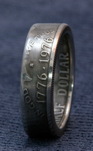 1976 Silver Coin Ring 40% Silver US Half Dollar JFK Kennedy Double Sided Size 7-17 41st Birthday 41 Year Wedding Anniversary Gift Men's Ring