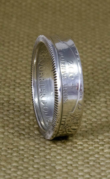 2004 US State Quarter Dollar 3D Coin Ring Double Sided WI Wisconsin Statehood 13 Year Anniversary Gift Wedding Band 90% Silver Sizes 3-11