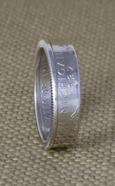 2004 Silver Coin Ring State Quarter Dollar Size 3-13 Michigan Florida Texas Iowa Wisconsin 13 Year Wedding Anniversary Band 13th Birthday