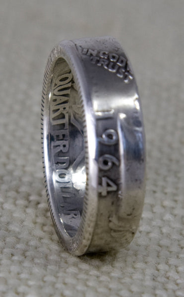1964 90% Silver Coin Ring Washington US Quarter Dollar Double Sided Wedding Band Sizes 3-13 53rd Birthday 53 Year Anniversary Silver Band 3D