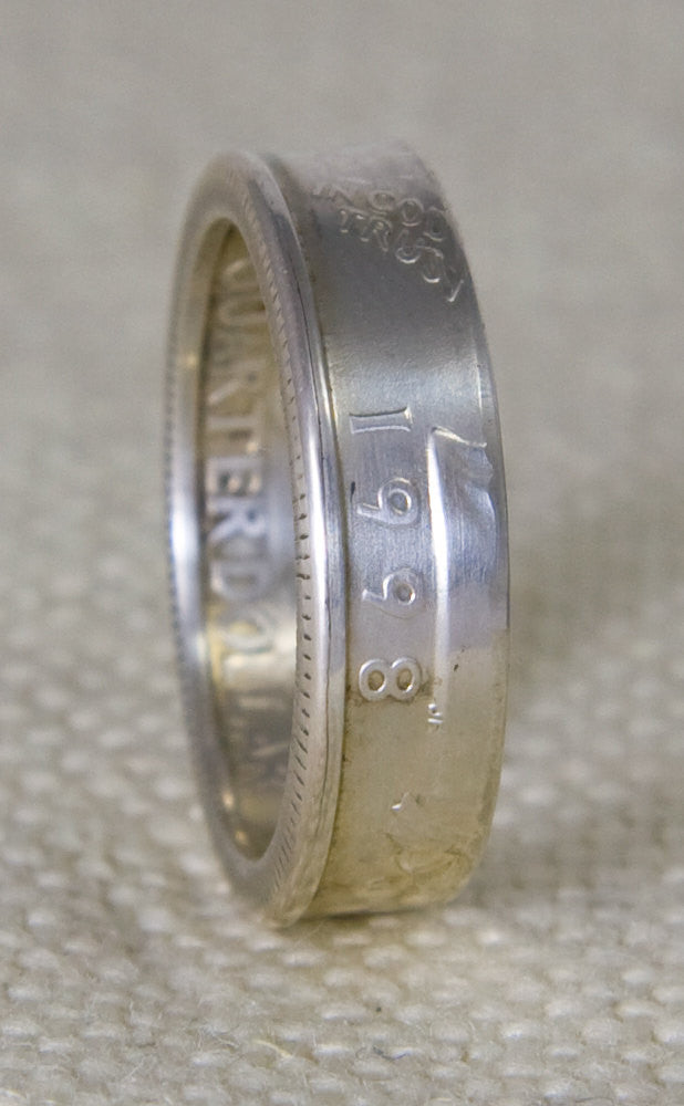 1998 90% Silver Washington US Quarter Dollar Double Sided 3D Coin Ring Wedding Band Sizes 3-13 19th Birthday Gift 19 Year Anniversary Gift