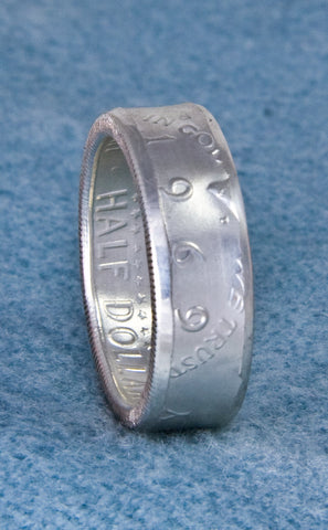 1969 JFK Kennedy Silver Coin Ring US Half Dollar Double Sided Sz 7-17 Polished Matte-Plat Finish 48th Birthday Gift 48 Year Anniversary