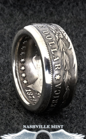 1885 Silver Morgan Dollar Double Sided Coin Ring Sizes 10-20 Half Men's Large Statement Coin Ring Gift Wide Unique 32nd Birthday Gift
