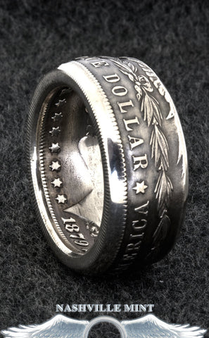 1889 Silver Morgan Dollar Coin Ring Men's Band Sizes 10-20 Half Unique Gift Large Coin Ring Double Sided Gift Wide 28th Birthday Gift