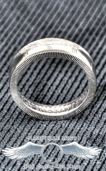 1992 Silver JFK Kennedy US Half Dollar 3D Coin Ring Size 7-17 Mens 25th Birthday Gift 90% Silver Band 25 Year Wedding Anniversary Present