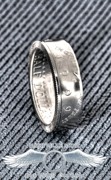 1999 Silver JFK Kennedy US Half Dollar Polished Coin Ring Double Sided Size 7-17 Men's 18th Anniversary Wedding Band 90% Silver Coin Rings